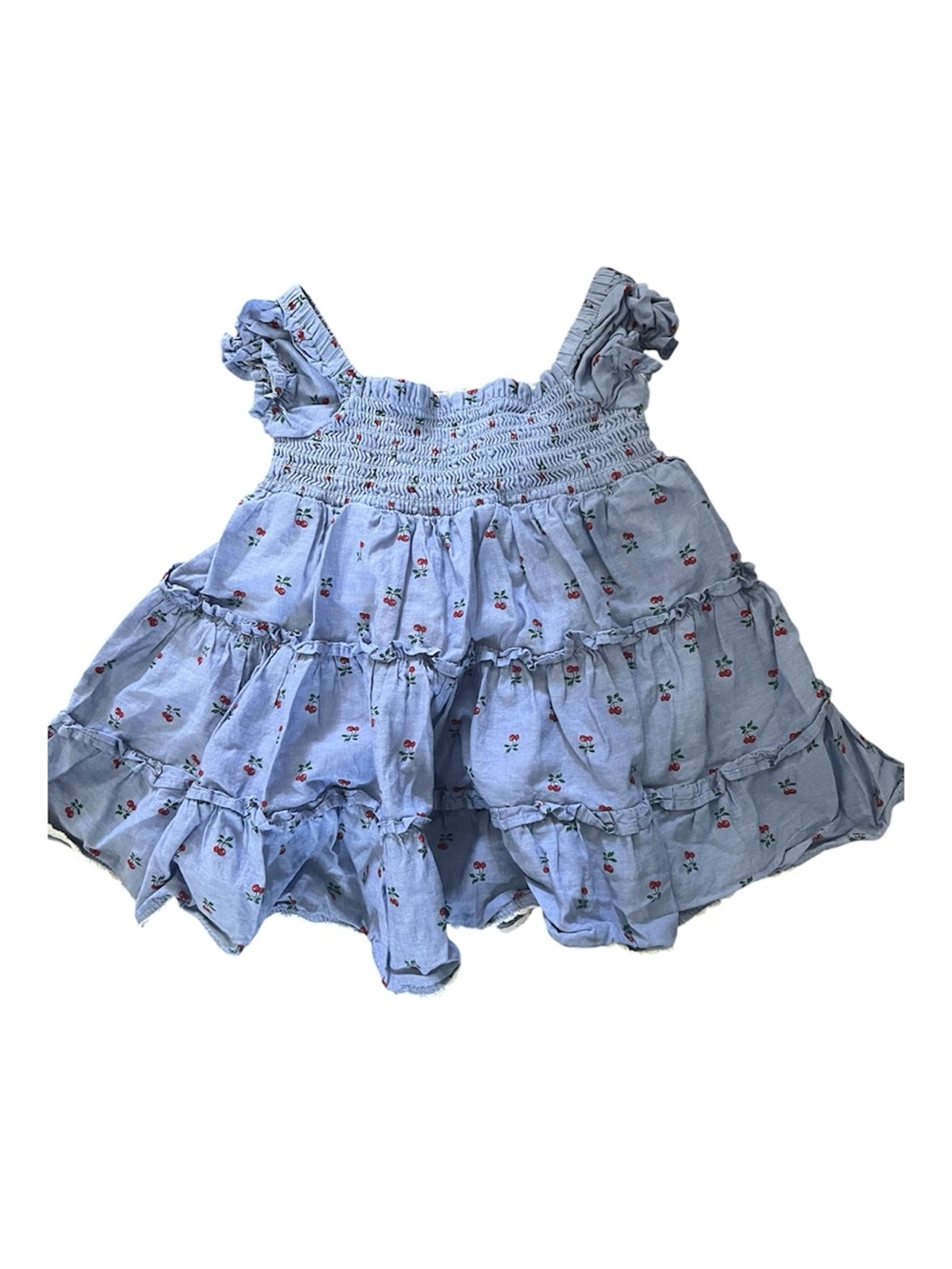 Janie and Jack Blue Cherry Smocked Ruffle Dress 3-6M Baby Girl
